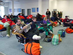 Passengers waiting for the flight to McMurdo (click to enlarge; 1.44 MB)
