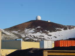 A typical McMurdo view, showing a satellite tracking radome (click to enlarge; 1.3 MB)