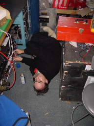 Michael on AASTO floor, working on the thermoelectric generator (click to enlarge; 1.38 MB)