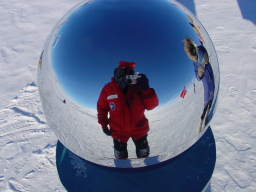 Michael and Andre reflected in the South Pole sphere (click to enlarge; 1.33 MB)