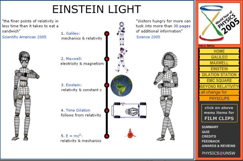 Relativity: Einstein's theory of relativity in animations and film clips.  Einstein Light